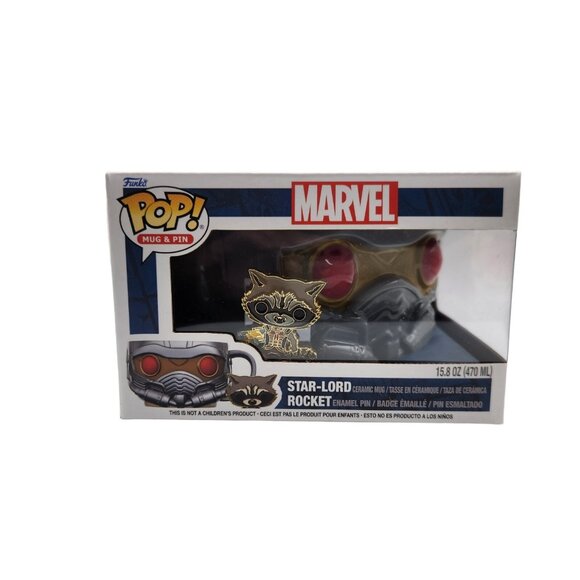 Marvel Star‎ Lord Ceramic Mug & Rocket Enamel Pin, POP! Funko New - Picture 2 of 5